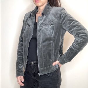 Never worn Grey Motorbike look velvet jacket, stitching details. Size 40.